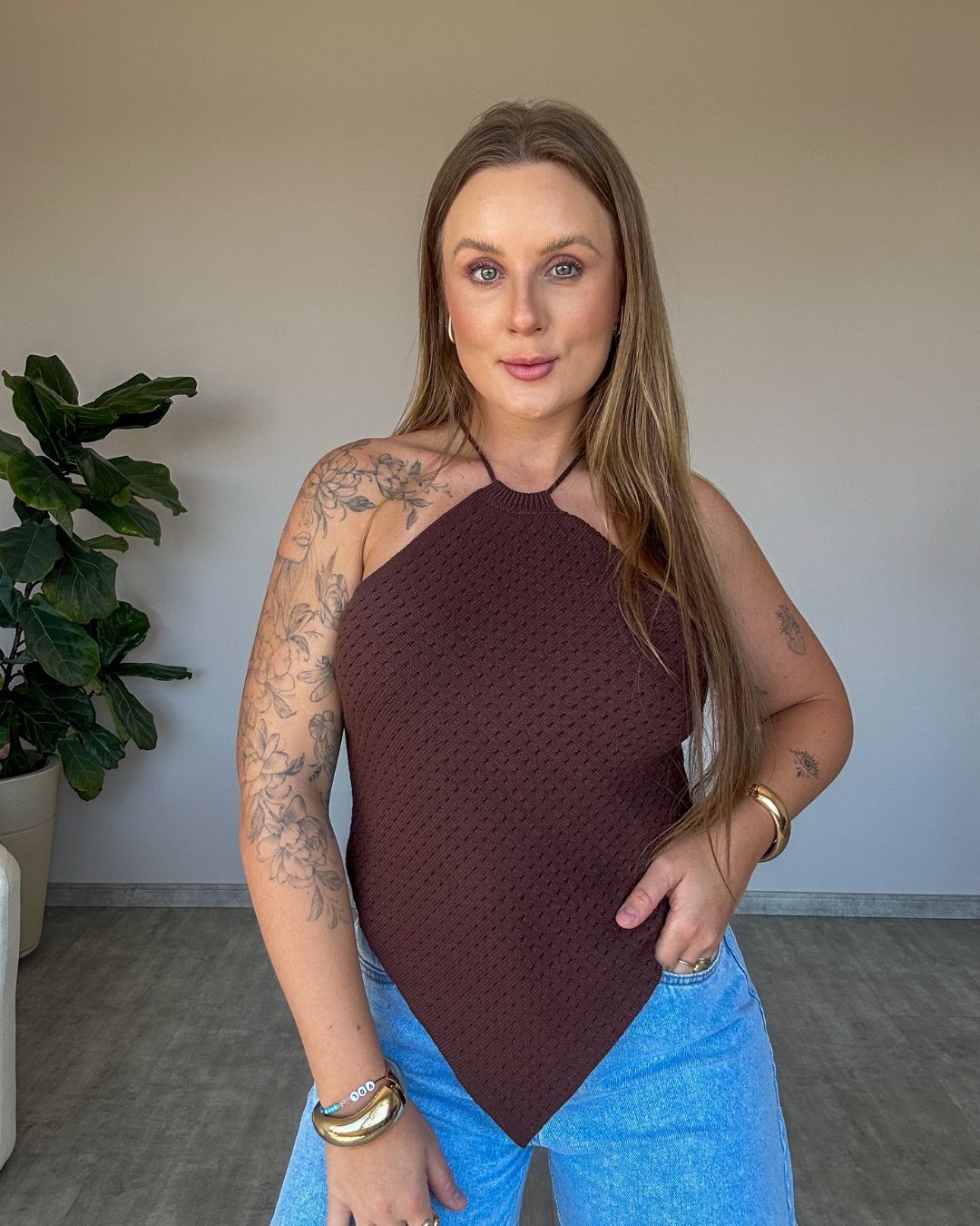 Cropped Triangular de Tricô