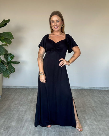 Vestido Longo Estampado com Manguinha