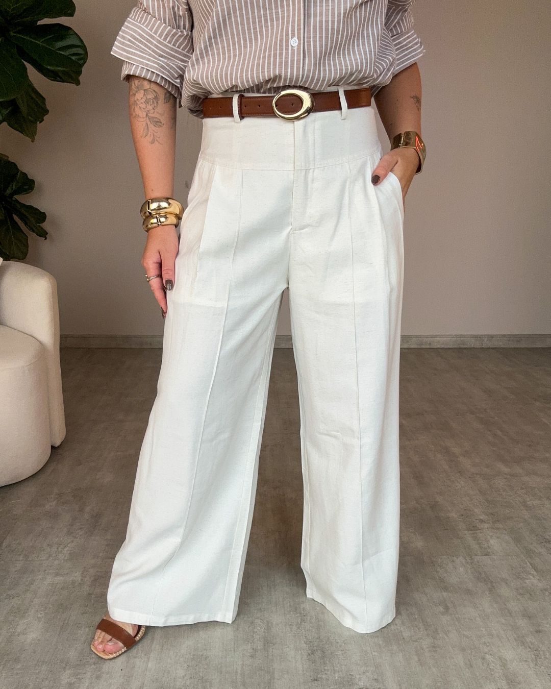 Calça de Linho Cintura Alta