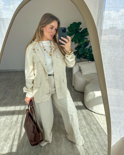 Calça Pantalona Linho com Cinto