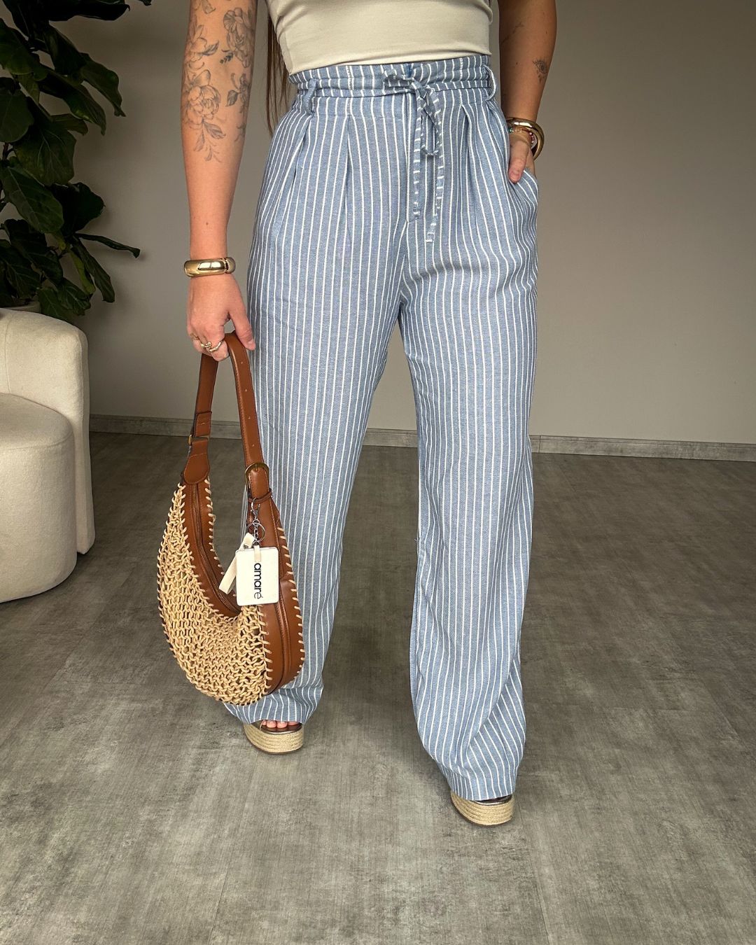 Calça de Linho Listrada