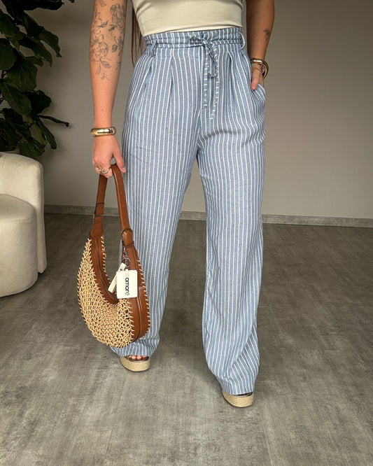 Calça de Linho Listrada