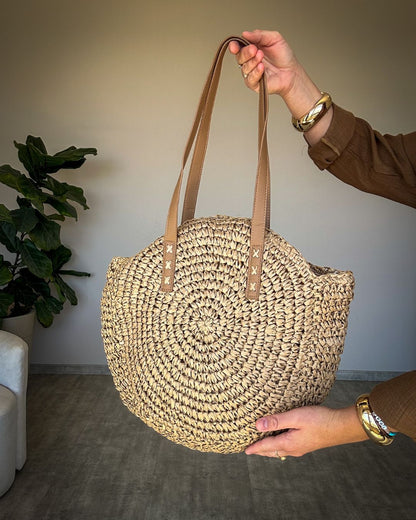 Bolsa de Palha Redonda Grande com Forro e Zíper