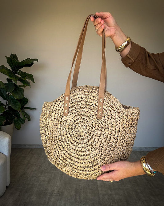 Bolsa de Palha Redonda Grande com Forro e Zíper