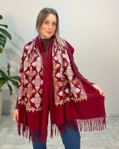 Pashmina Bordada Floco de Neve