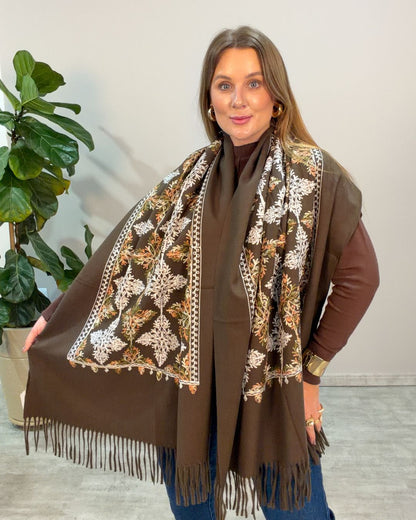 Pashmina Bordada Floco de Neve