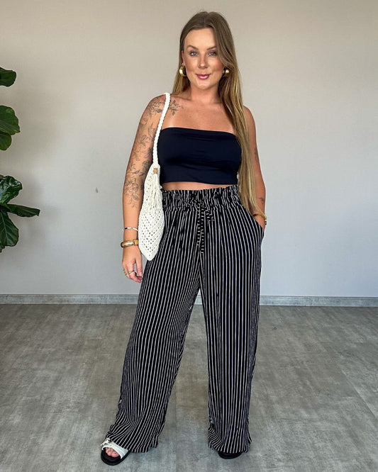 Calça Pantalona Estampada Cós Alto