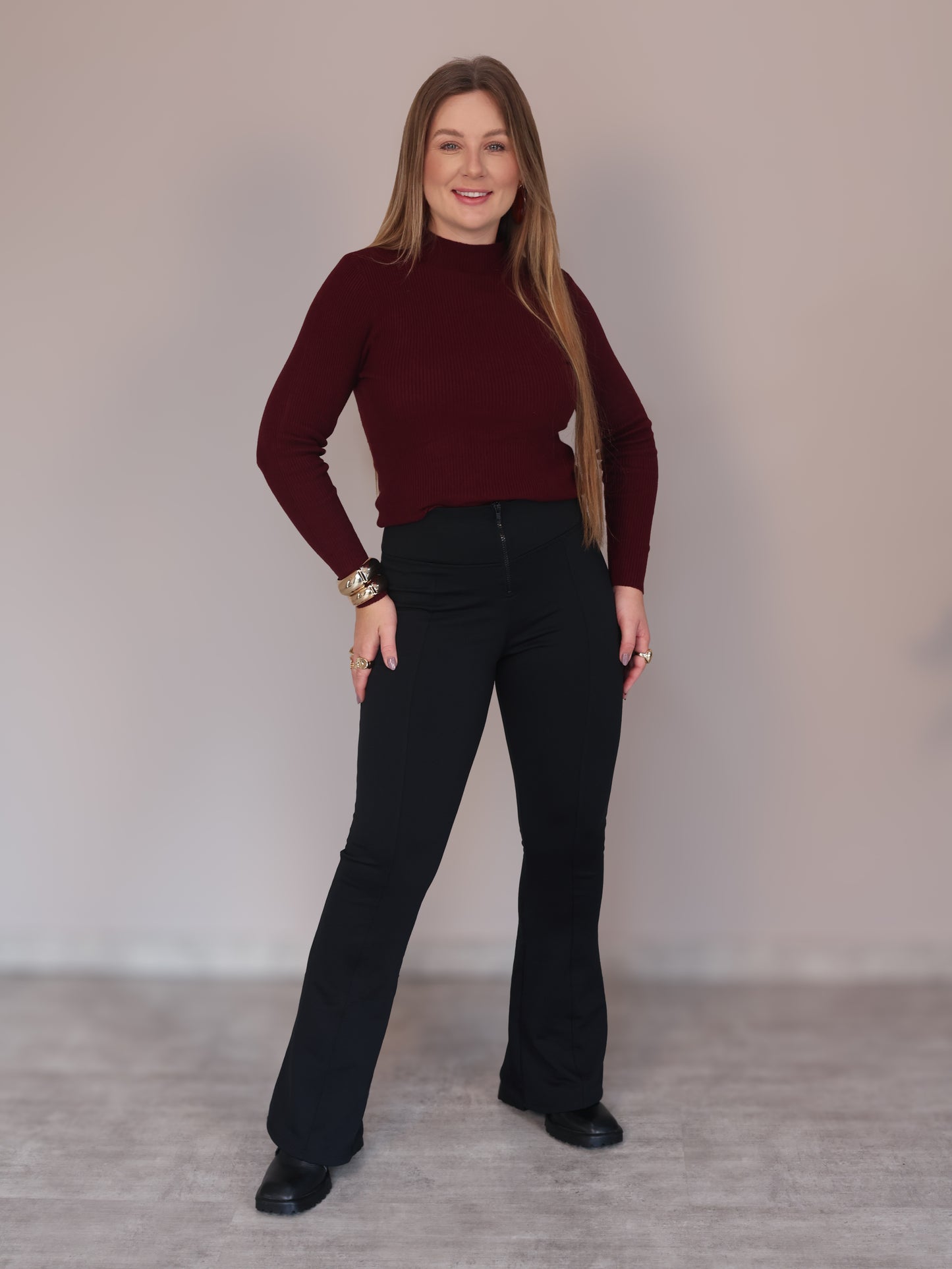 Legging Flare Térmica com Zíper Frontal de enfeite