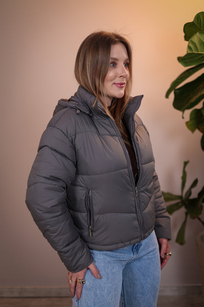 Jaqueta Puffer Flanelada com Capuz Removível