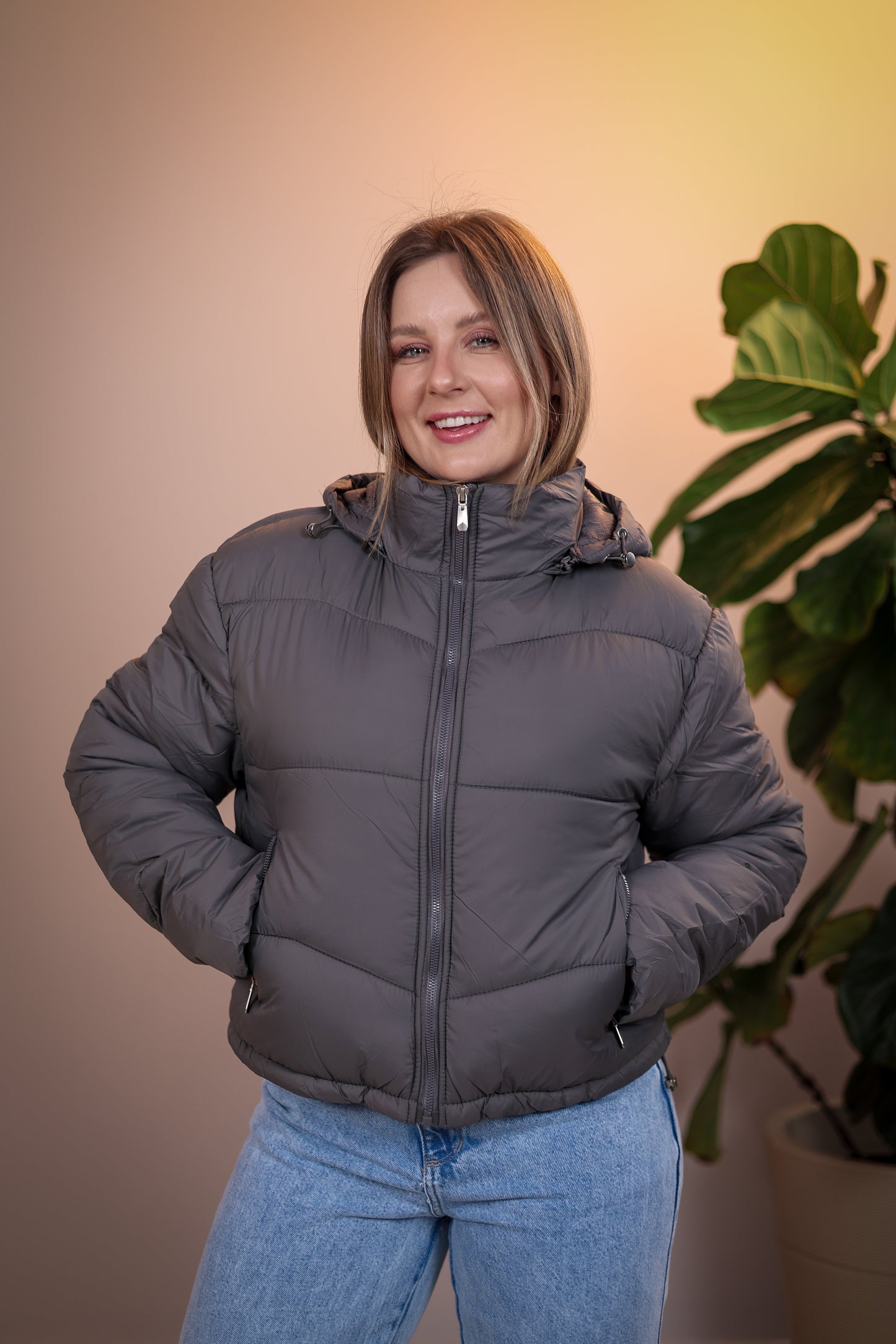 Jaqueta Puffer Flanelada com Capuz Removível