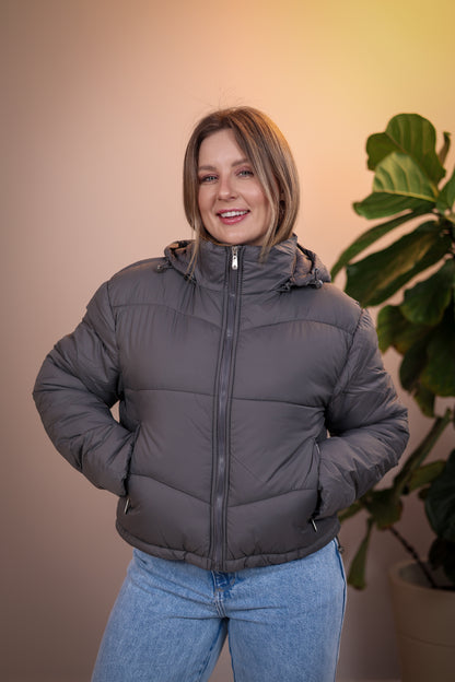 Jaqueta Puffer Flanelada com Capuz Removível