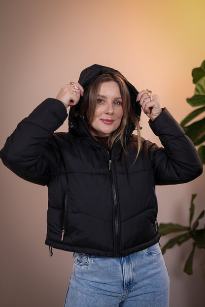 Jaqueta Puffer Flanelada com Capuz Removível