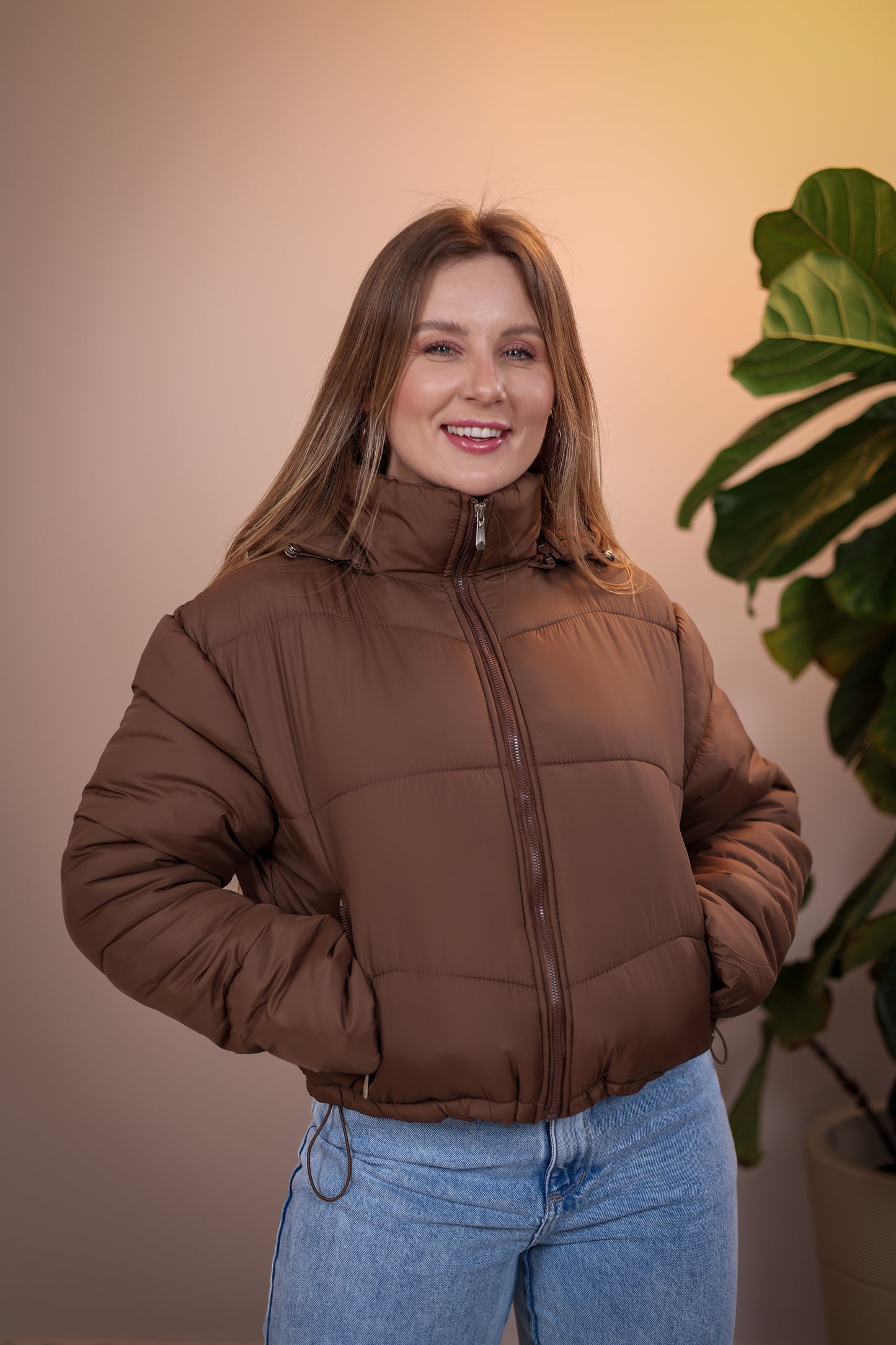 Jaqueta Puffer Flanelada com Capuz Removível