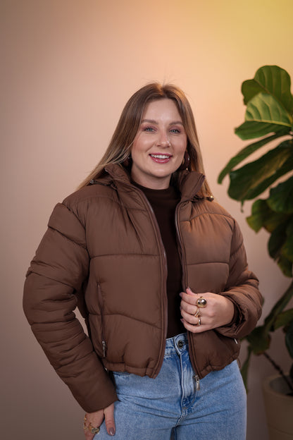 Jaqueta Puffer Flanelada com Capuz Removível