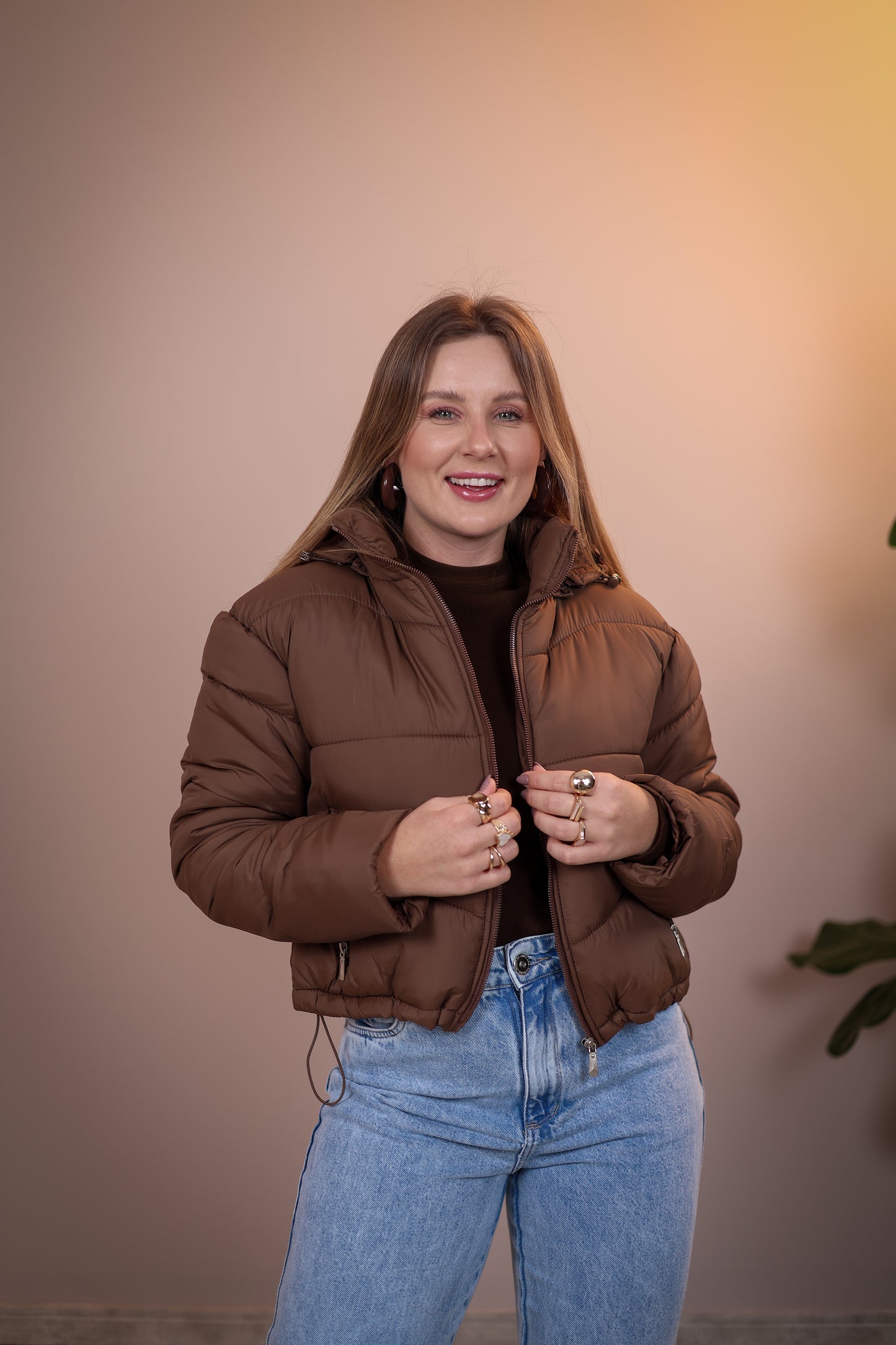 Jaqueta Puffer Flanelada com Capuz Removível