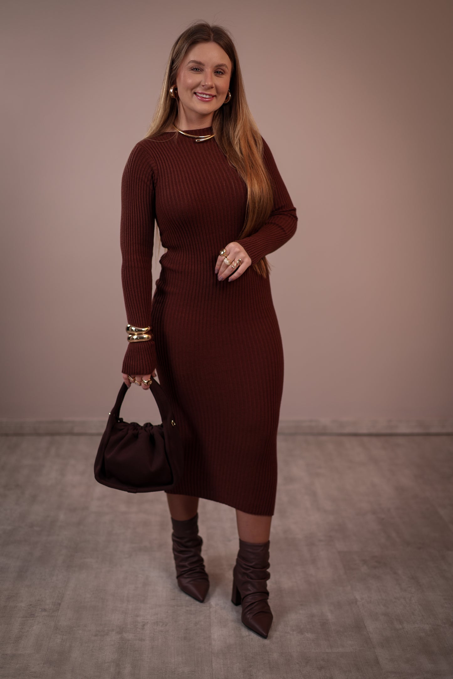 Vestido Midi de Modal Manga Longa