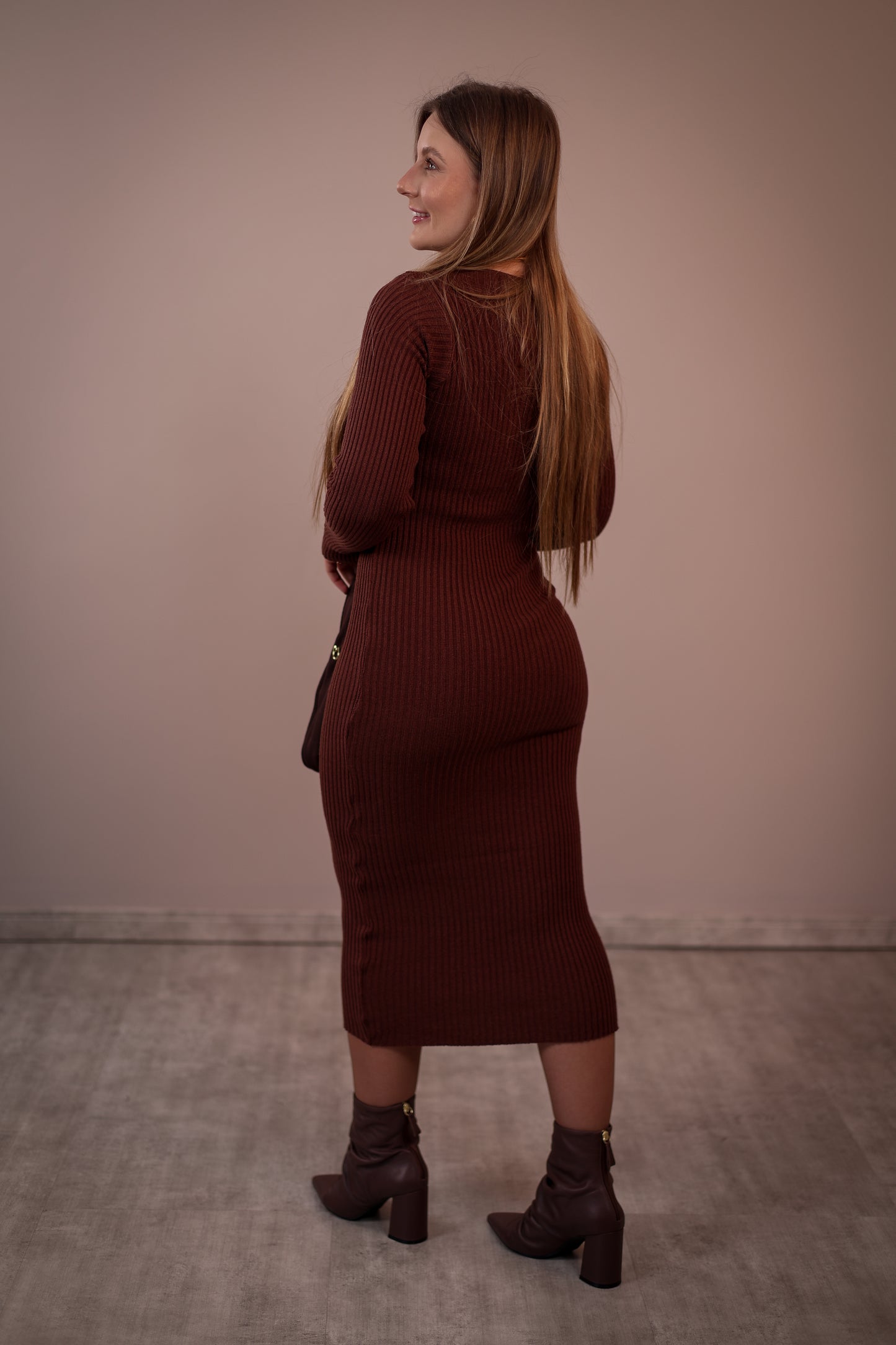 Vestido Midi de Modal Manga Longa