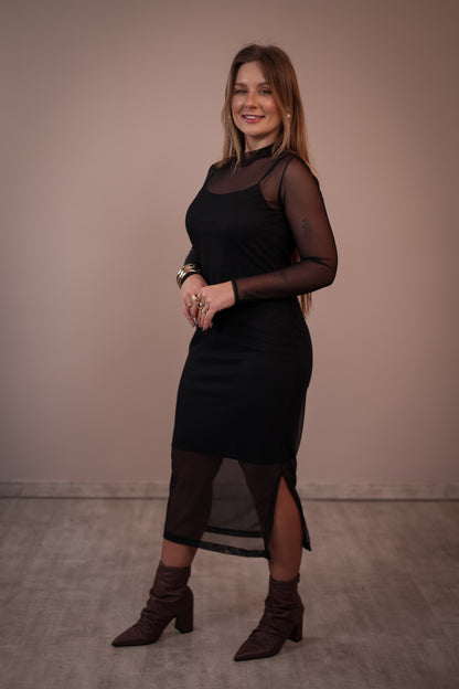 Vestido Manga Longa em Tule Isabel