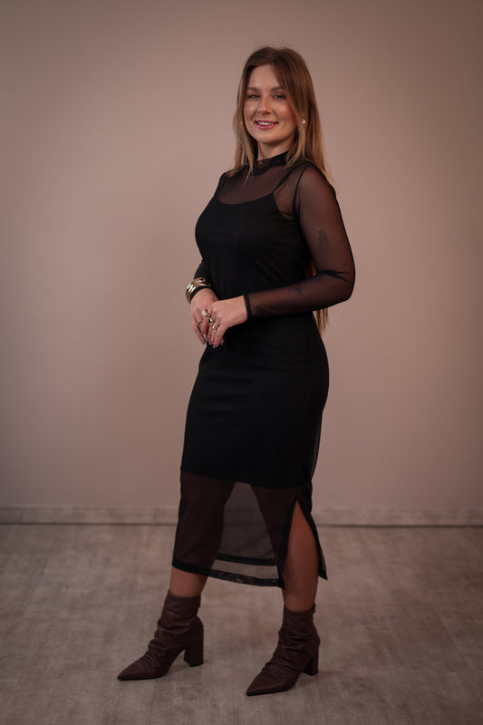 Vestido Manga Longa em Tule Isabel