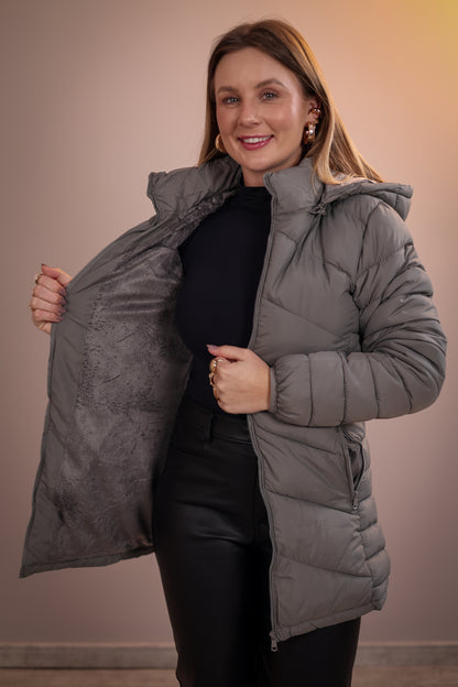 Jaqueta Alongada Luize Flanelada com Capuz