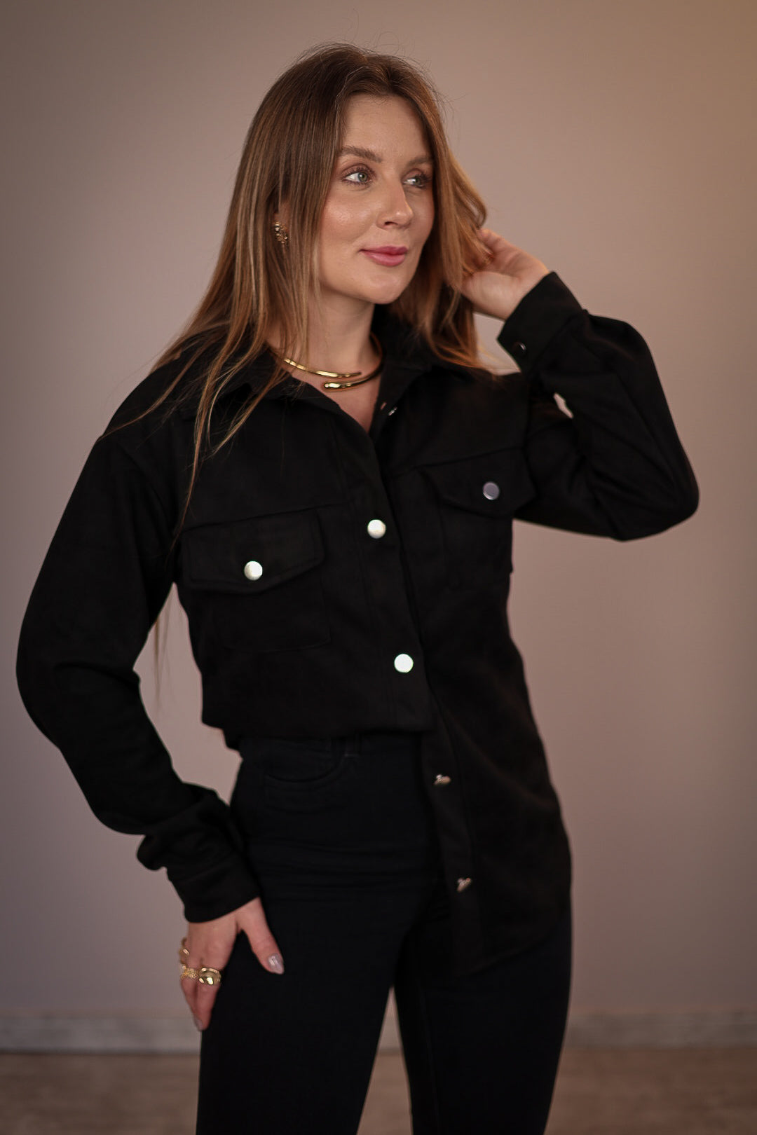 Camisa Alongada em Suede