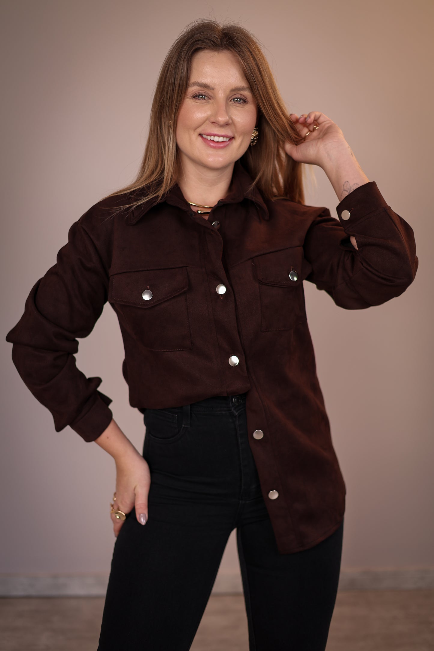Camisa Alongada em Suede