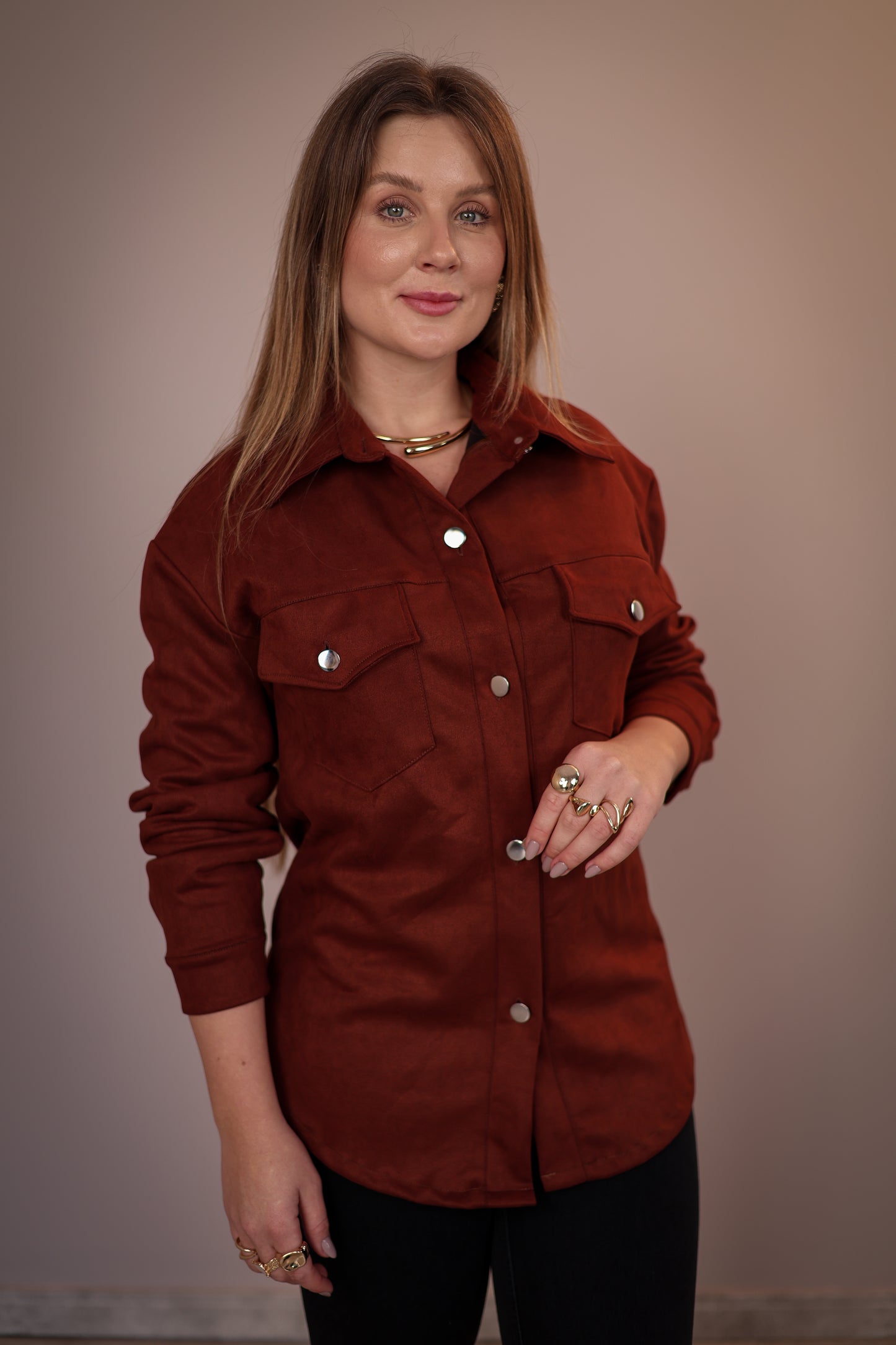 Camisa Alongada em Suede
