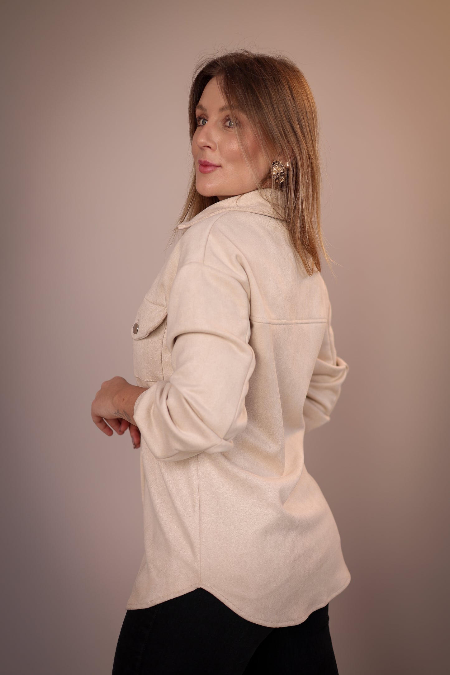 Camisa Alongada em Suede