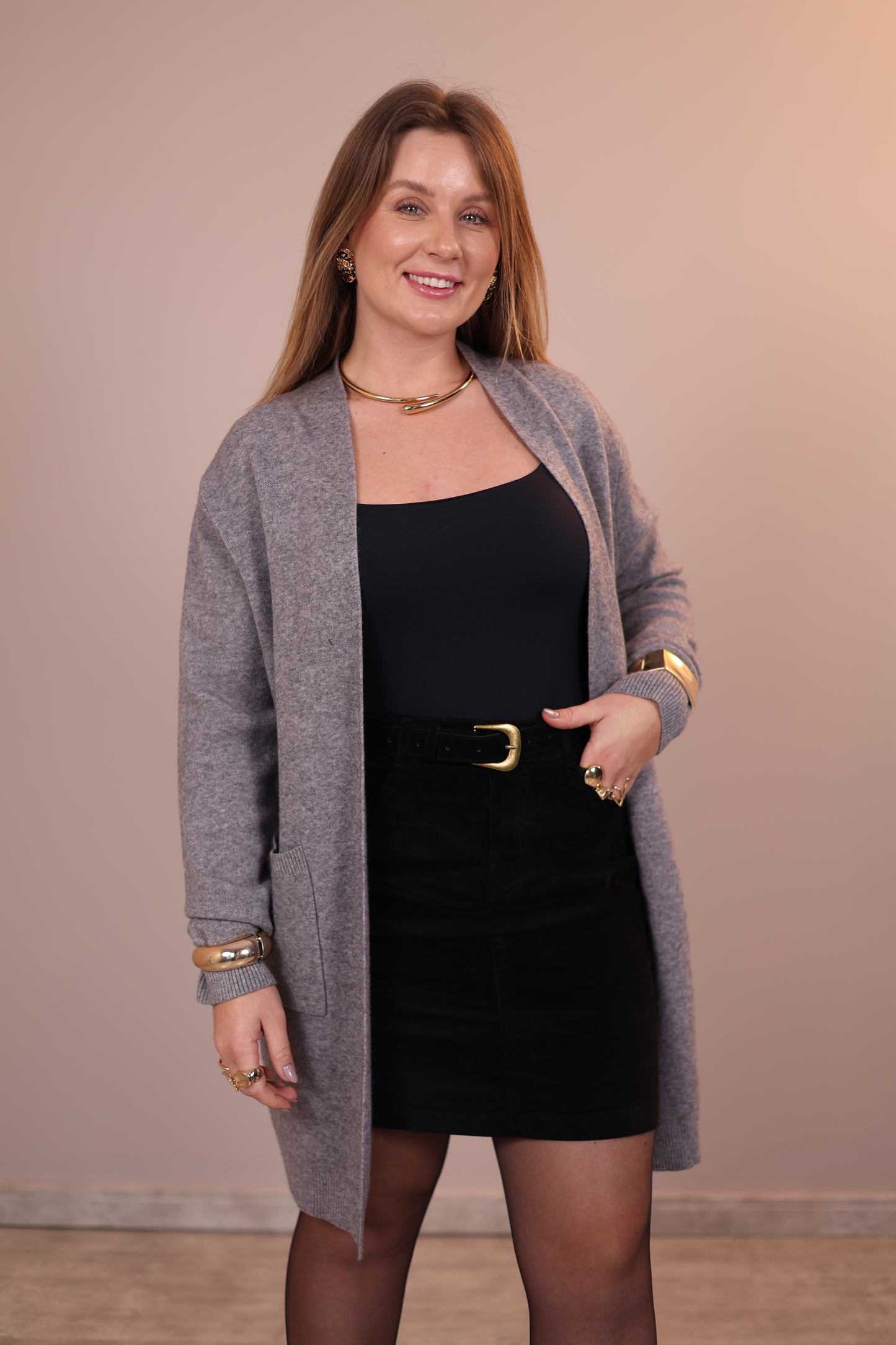 Cardigan Alongado com Bolso