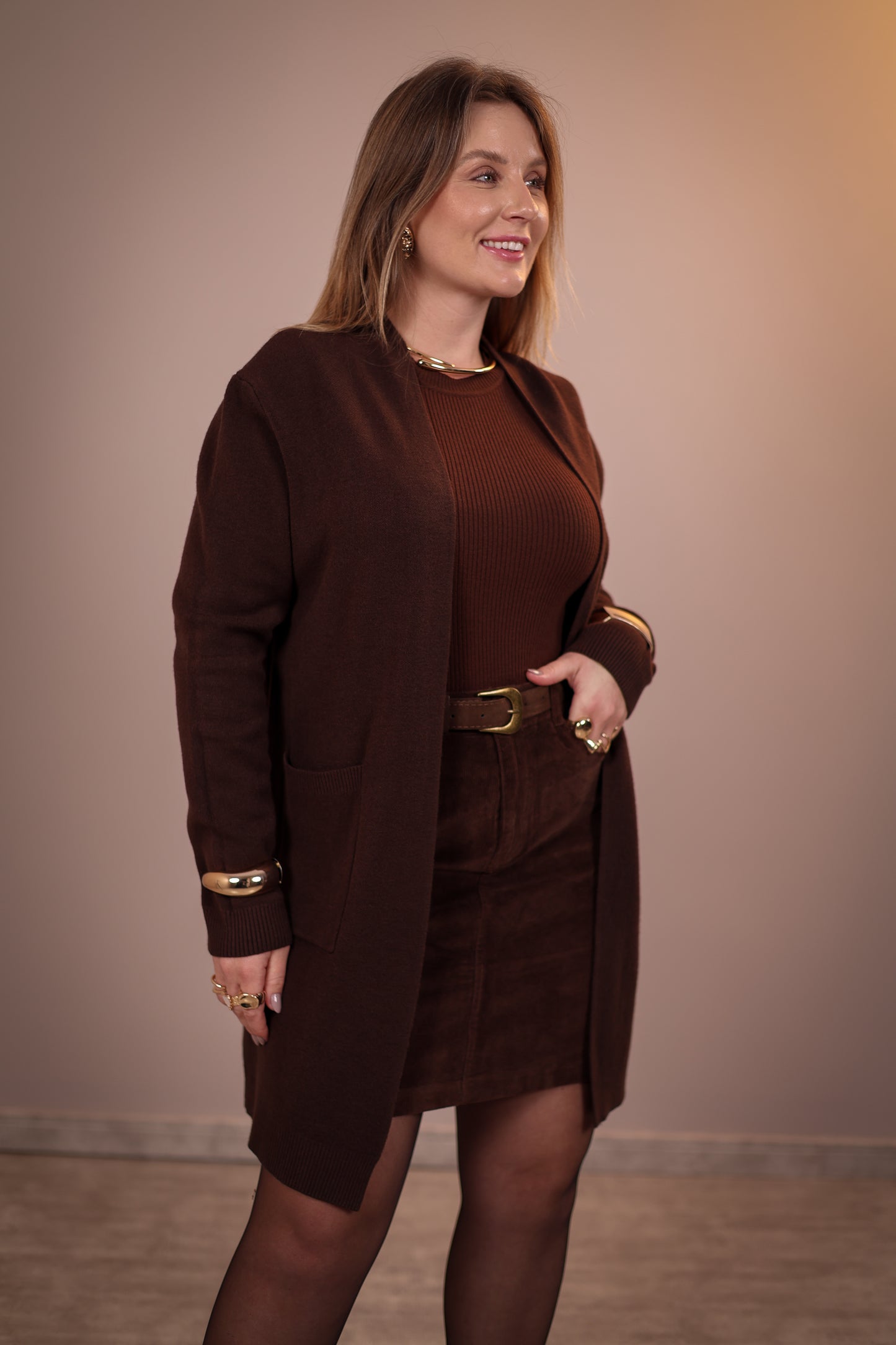 Cardigan Alongado com Bolso