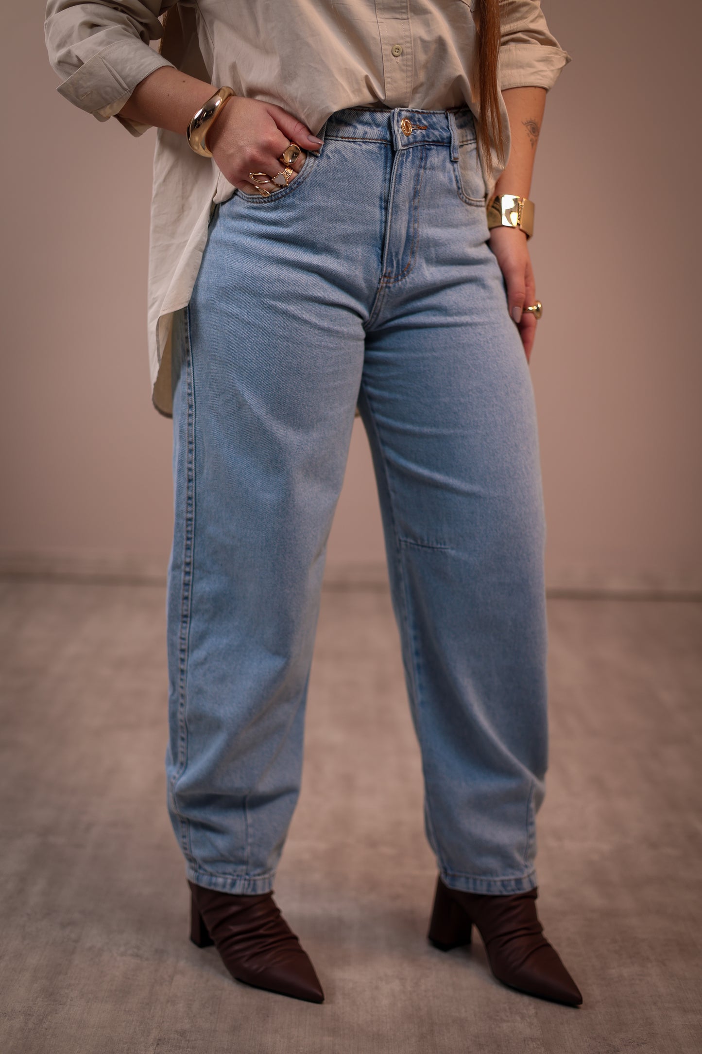 Calça Jeans Barrel Marmorizada