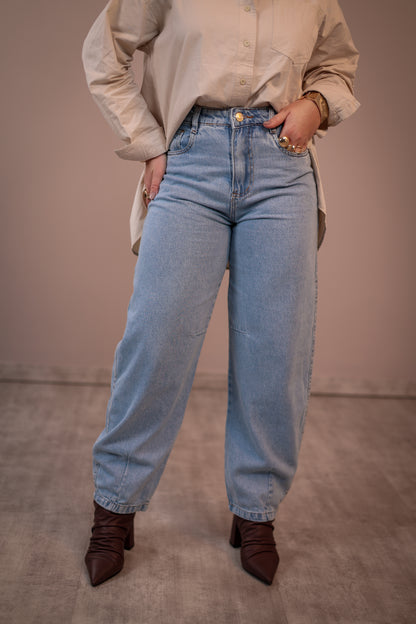 Calça Jeans Barrel Marmorizada