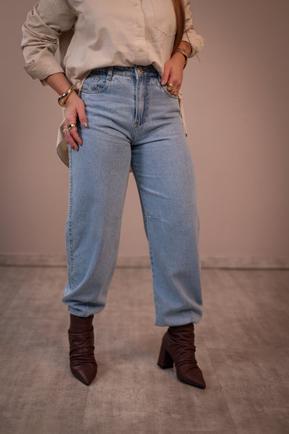Calça Jeans Barrel Marmorizada
