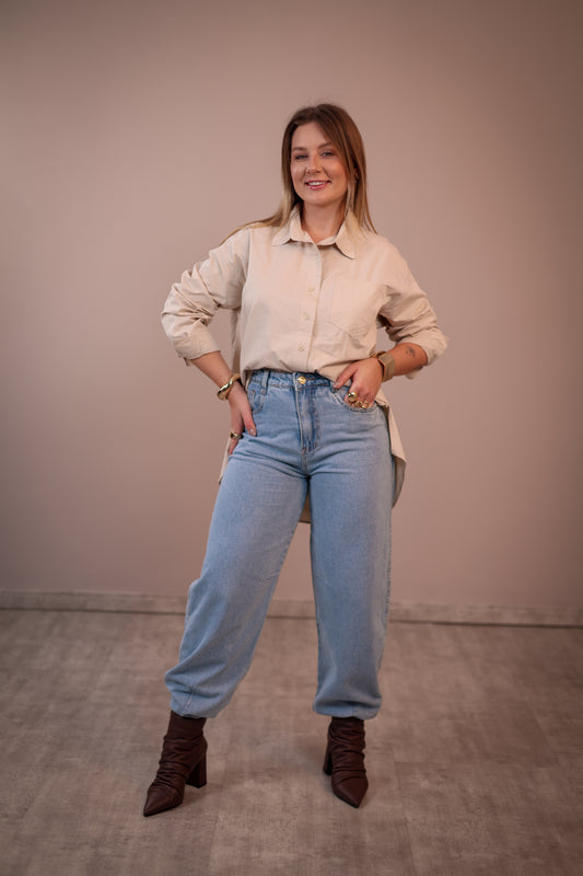 Calça Jeans Barrel Marmorizada