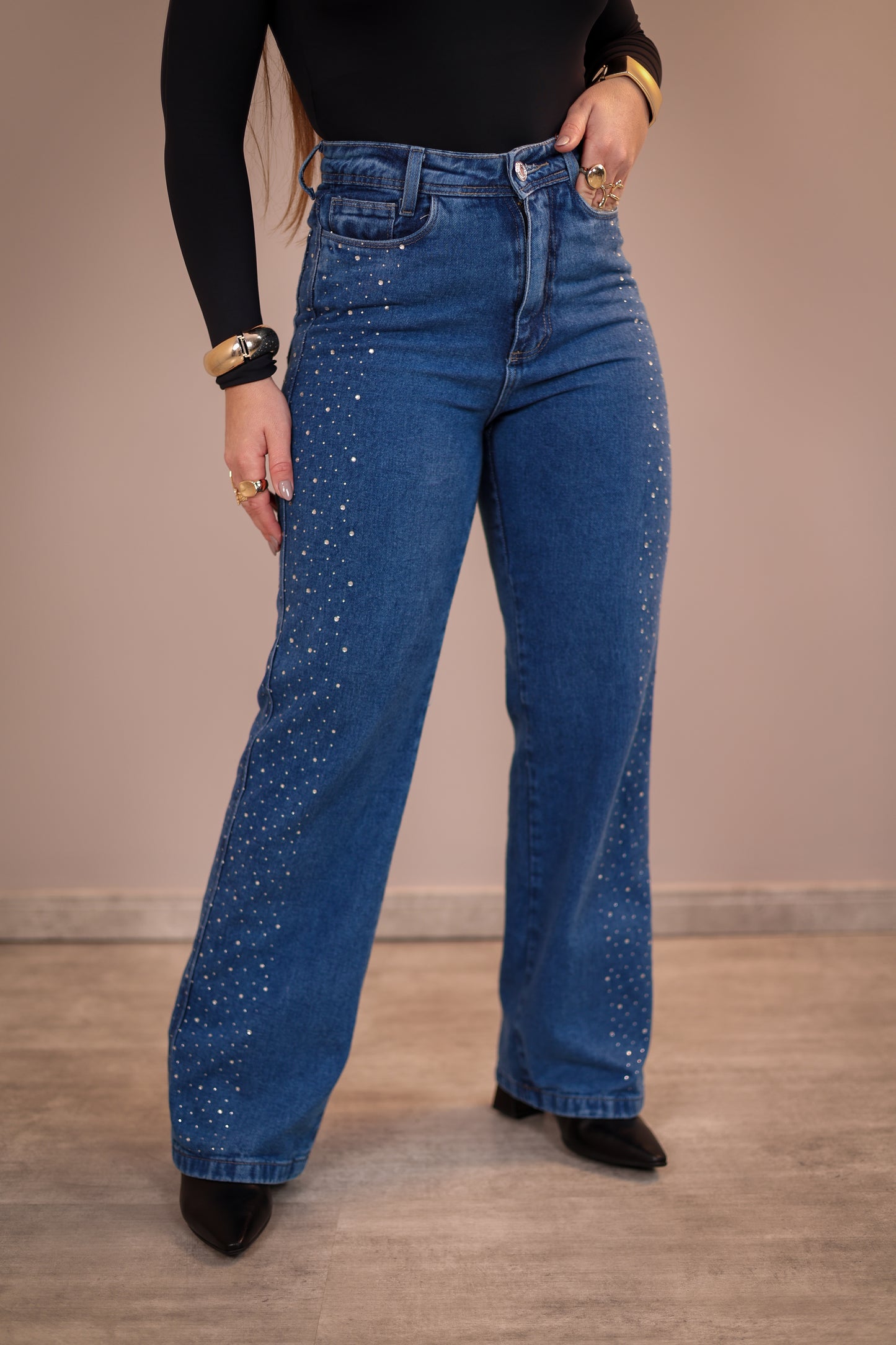 Calça Jeans Wide Leg Shine