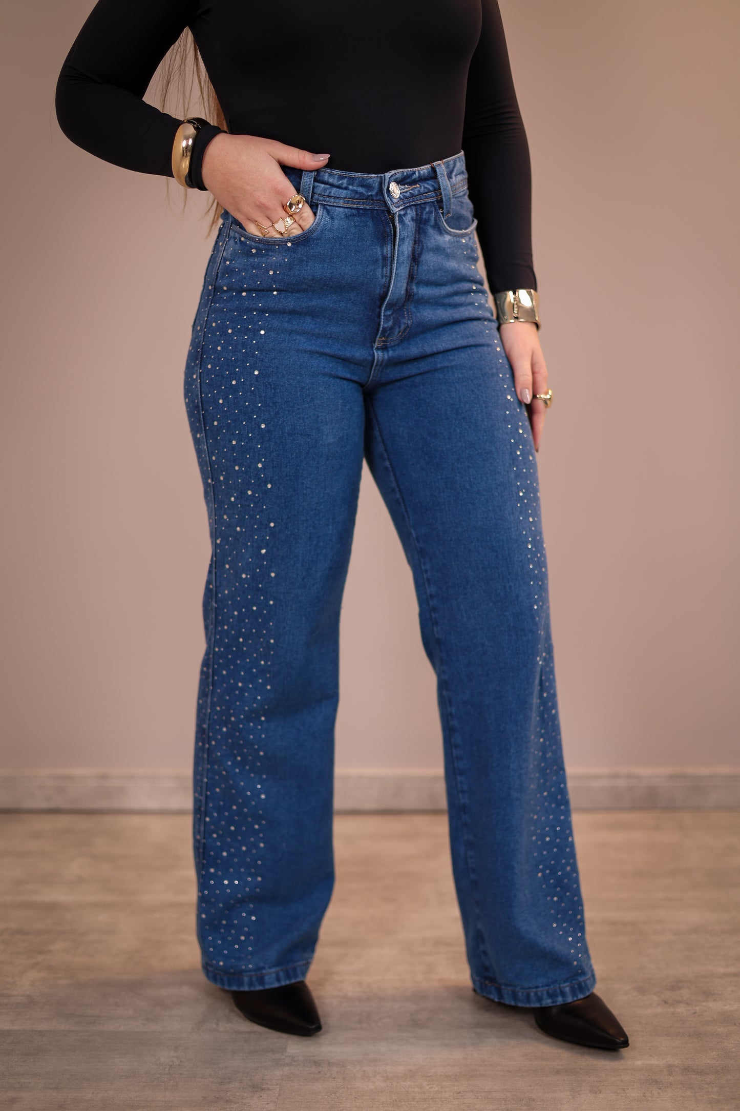 Calça Jeans Wide Leg Shine