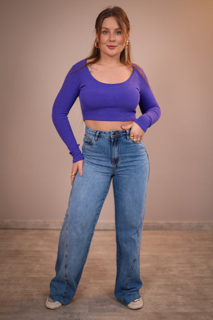 Calça Jeans Wide Leg Barra Desfiada