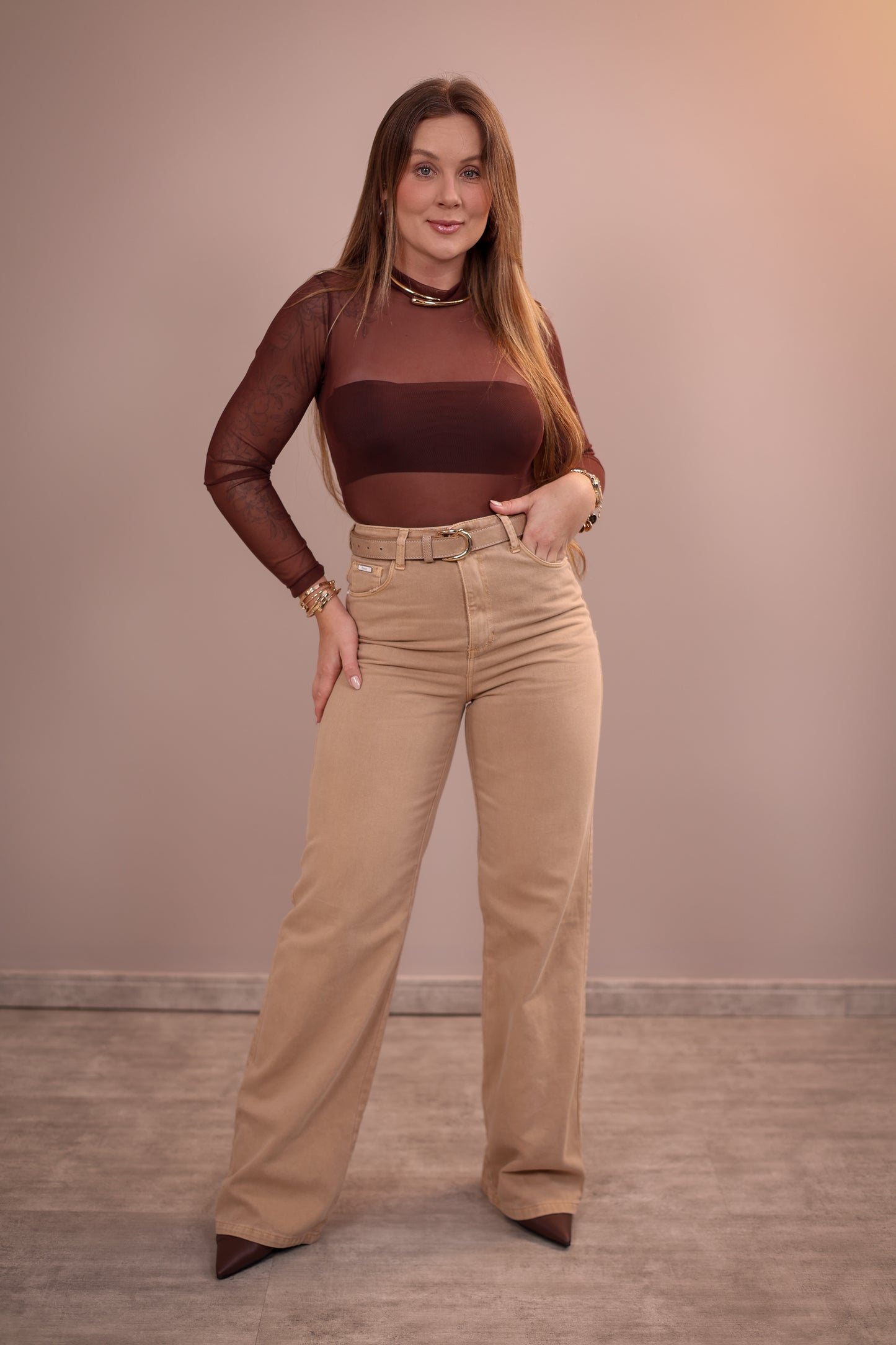 Calça Wide Leg Sarja