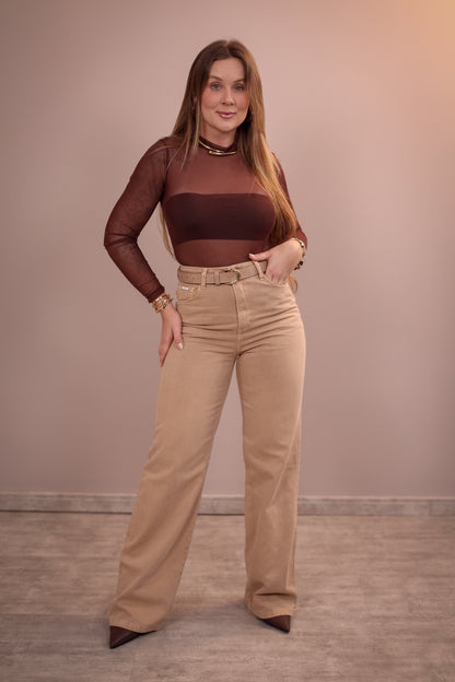 Calça Wide Leg Sarja