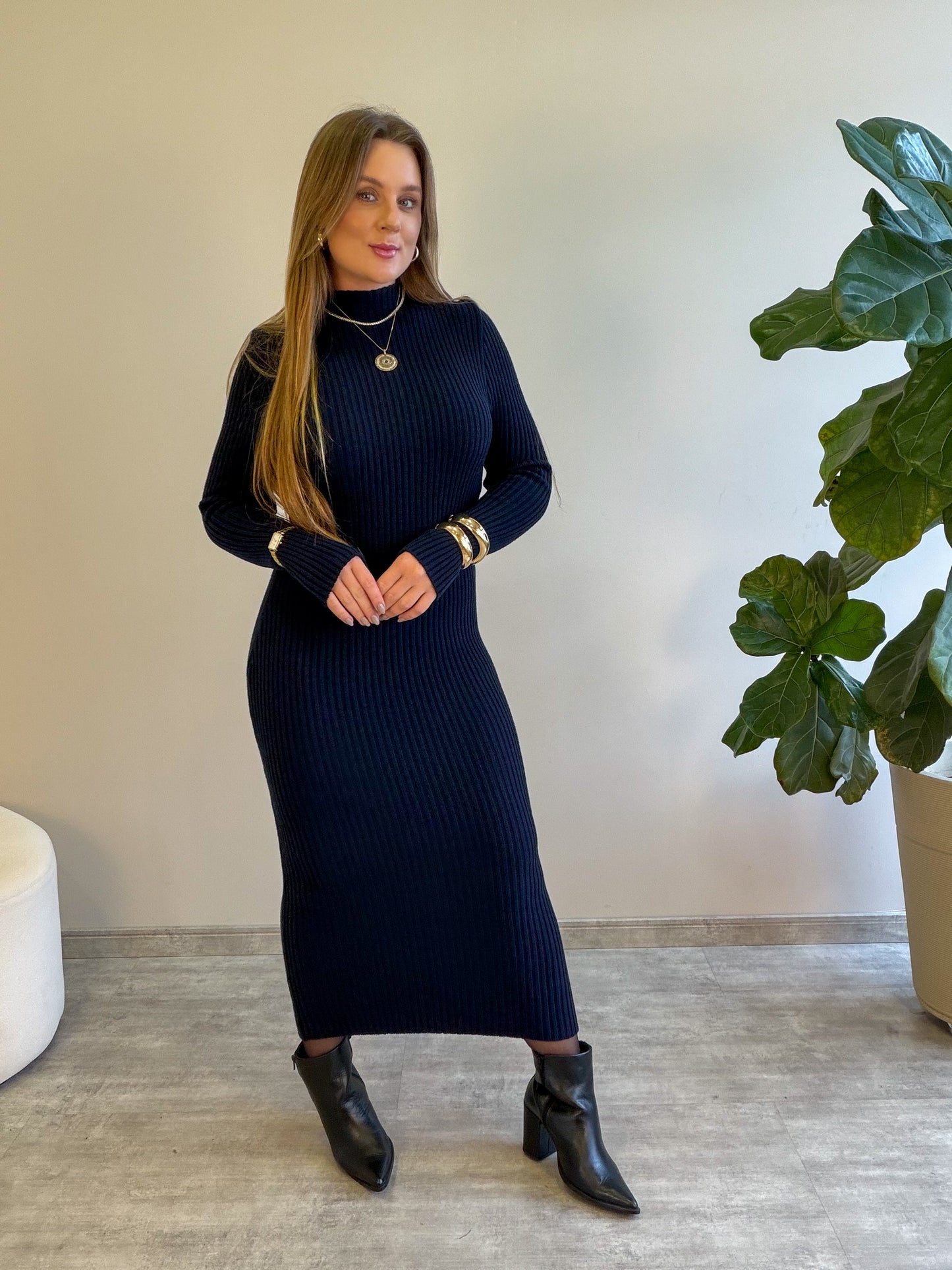 Vestido Midi de Modal Manga Longa