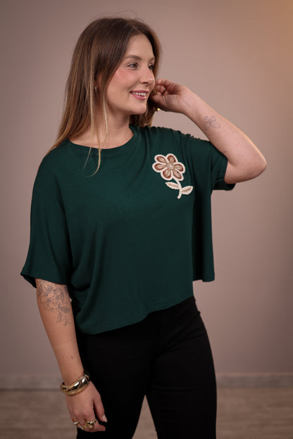 Blusa Ampla Bordado Flor