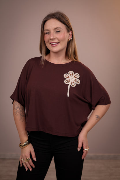 Blusa Ampla Bordado Flor