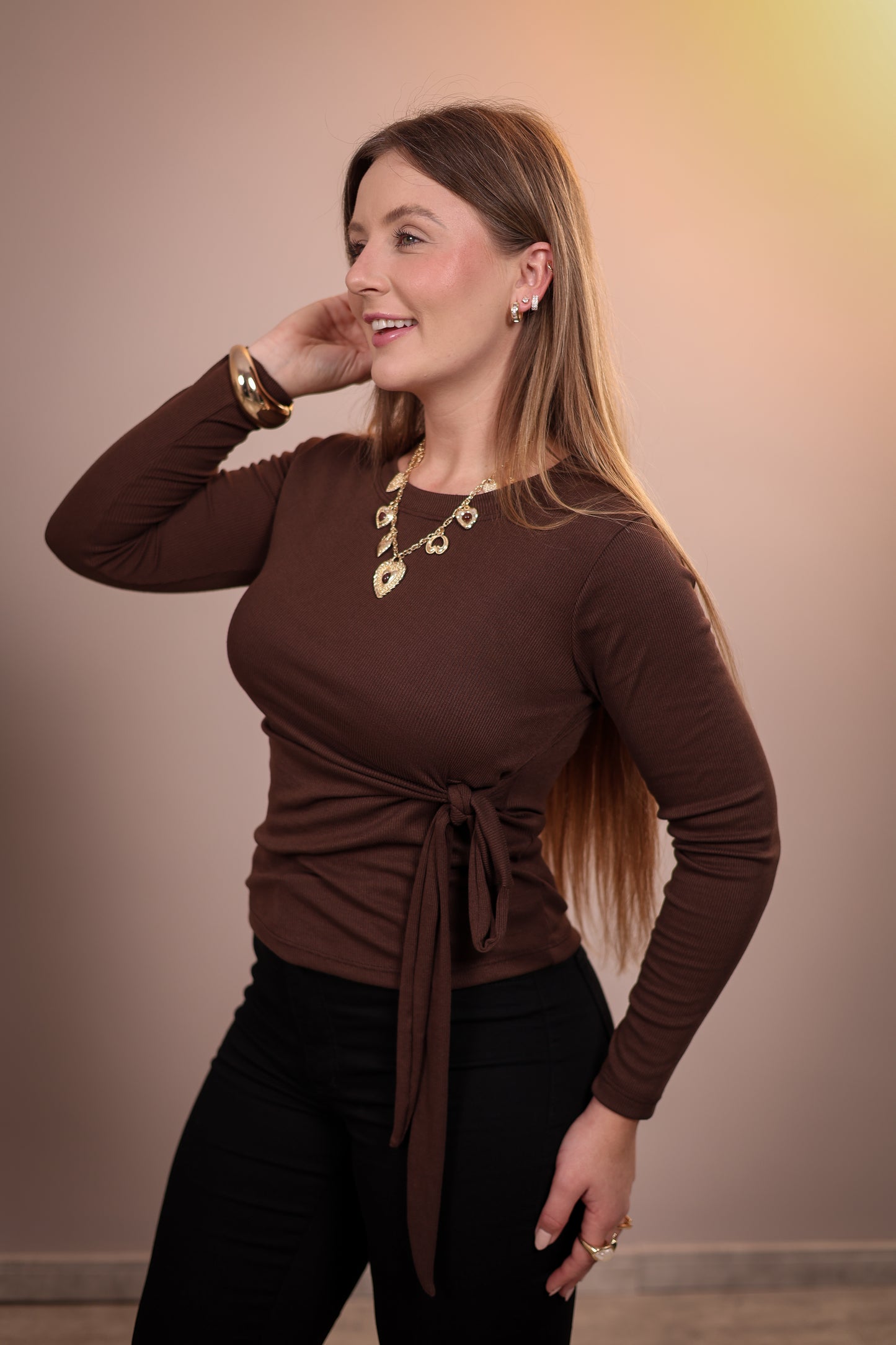 Blusa Canelada com Amarração Lateral