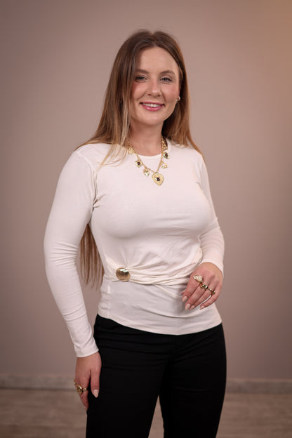 Blusa Drapeada com Detalhe Dourado