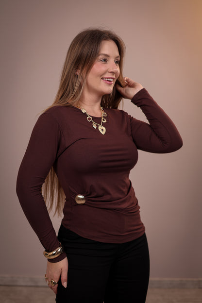 Blusa Drapeada com Detalhe Dourado
