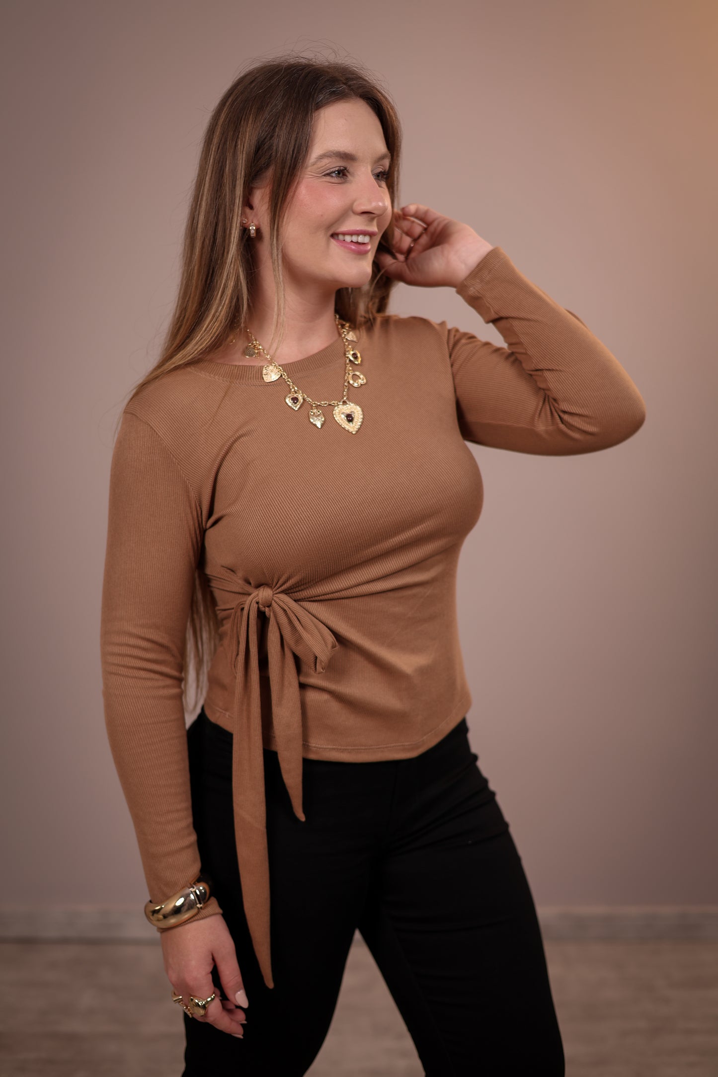 Blusa Canelada com Amarração Lateral