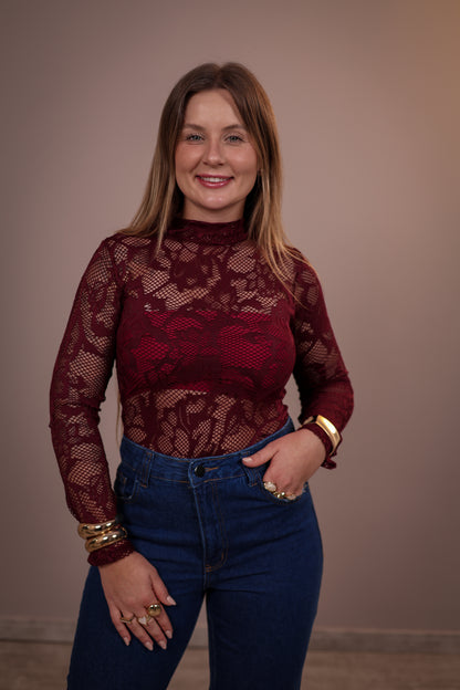 Body de Renda Floral e Estrela