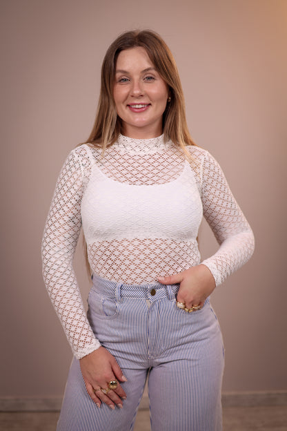 Body de Renda Floral e Estrela