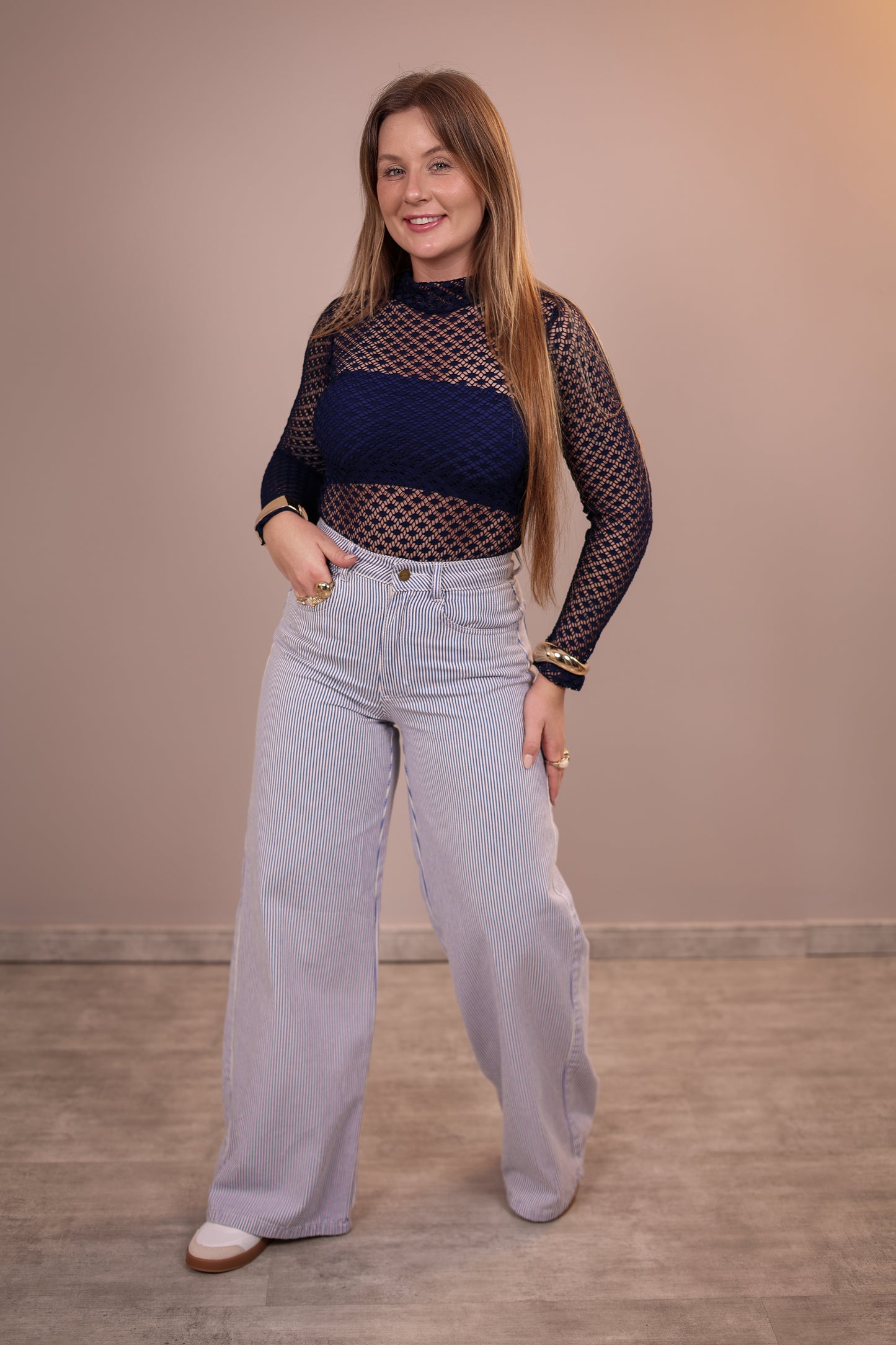 Calça Jeans Wide Leg Listrada