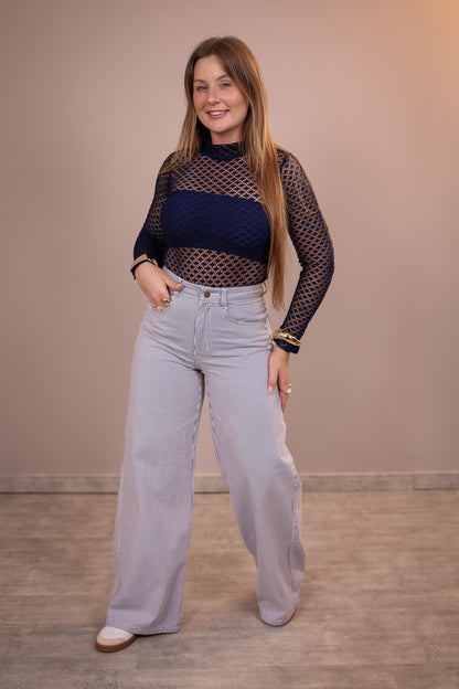 Calça Jeans Wide Leg Listrada